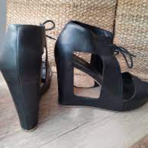 Matiko Paris Elena Marrone BLACK  Lace-Up Cutout Wedge  Platform Sandals 10 - Picture 5 of 17